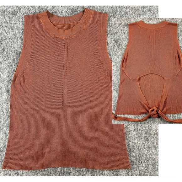 Tops - Rust‎ Knit Sleeveless Top Women L Open Back Tie Boho Chic Earthy Casual Coastal